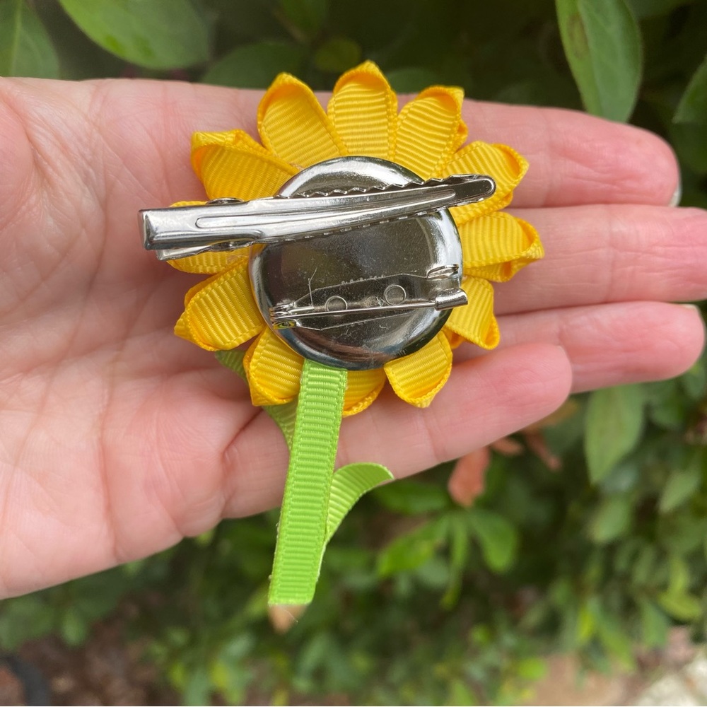 NEW "SUNFLOWER" Ribbon Sculpture Girls Hairbow Hairclip Pin Bow Boutique Summer - Picture 2 of 5